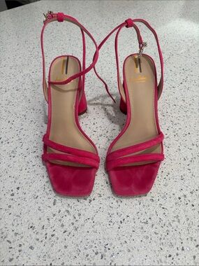 Sam Edelman Kia Dahlia Hot Pink Strappy Block Heel Sandals